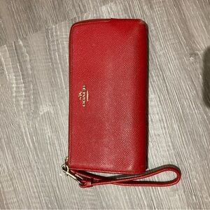 Coach Red Leather Zip-Around Wristlet Wallet